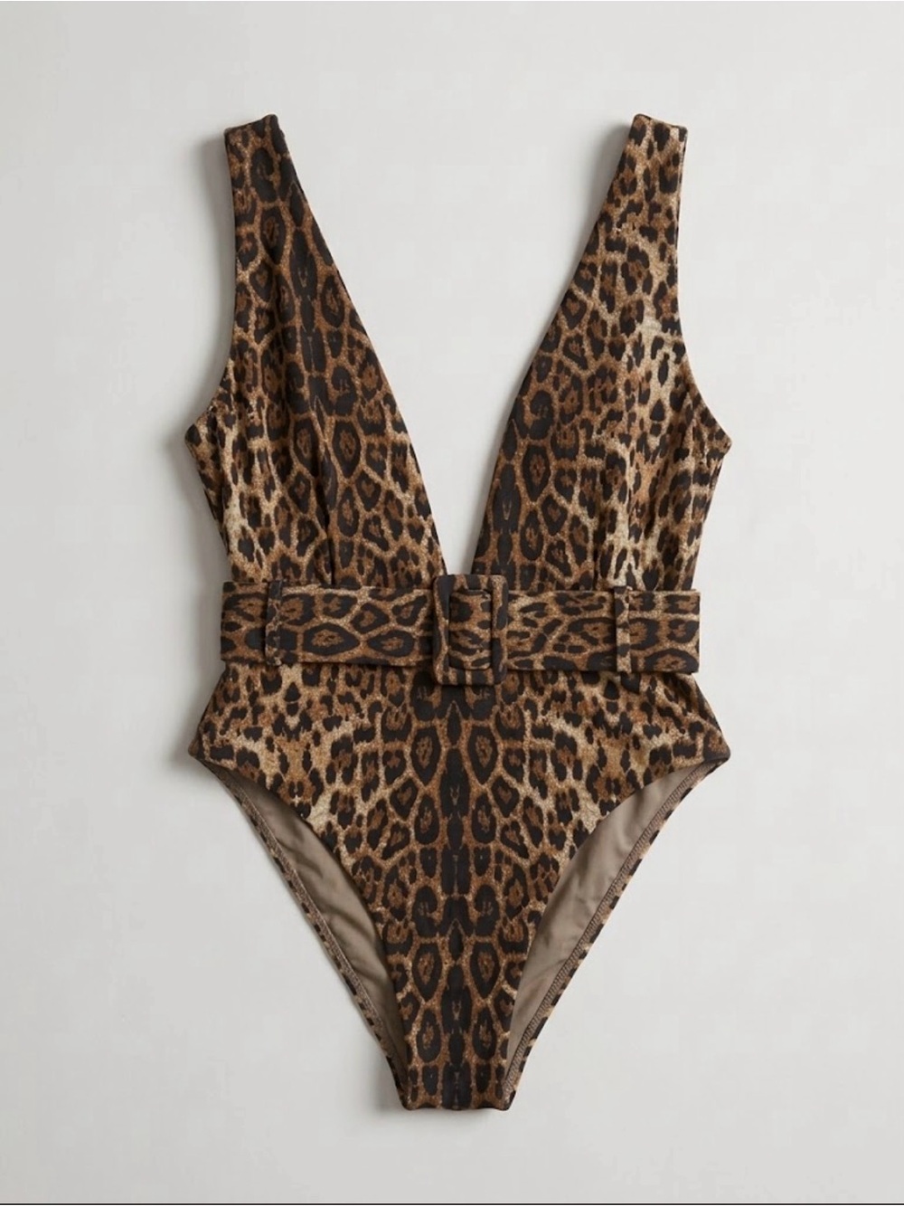 Meshki Hadley Belted Plunge One Piece Swimsuit Leopard Print